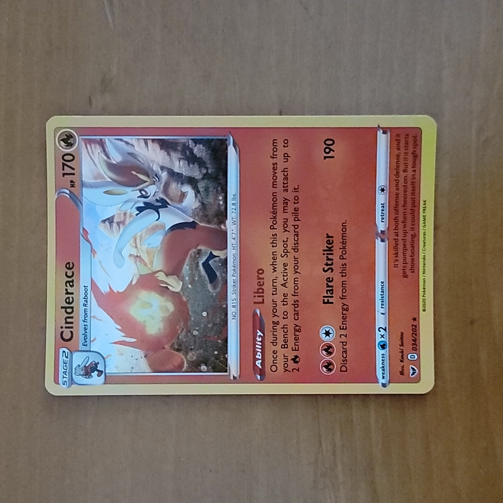 Cinderace holographic pokemon card